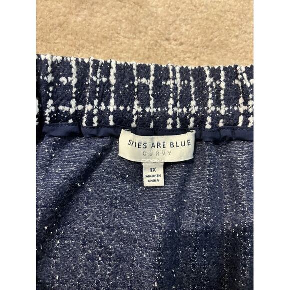 Skies Are Blue Curvy Navy Cream Tweed Pull On Faux Wrap Detail Skirt Size 1X - Picture 3 of 4